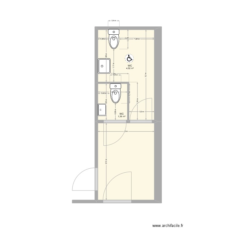 WC La Taberna Version 1_2. Plan de 3 pièces et 12 m2