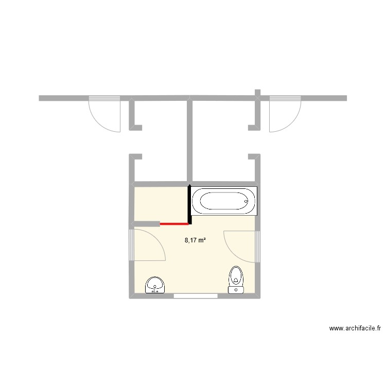 salle de bain  jardin1n. Plan de 1 pièce et 8 m2