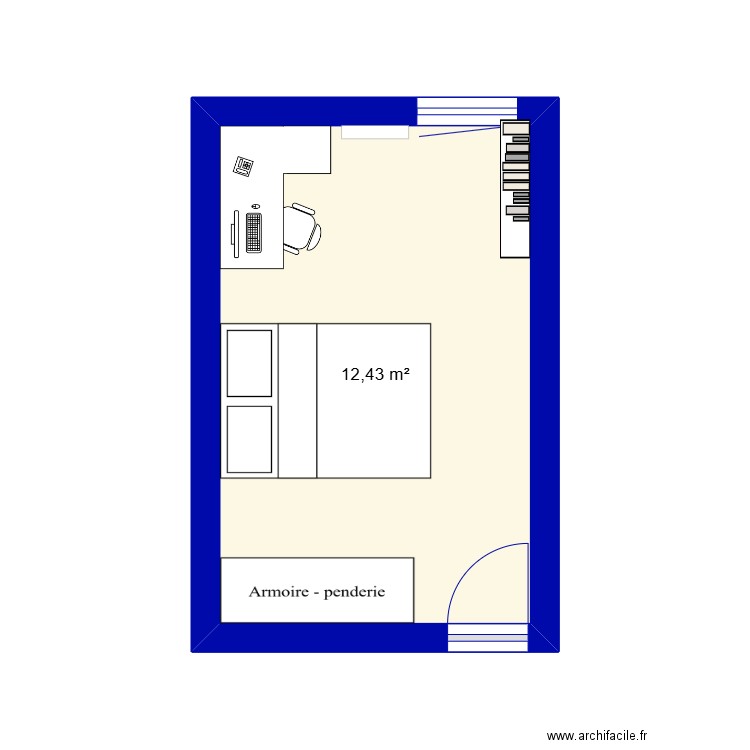 Chambre ado. Plan de 1 pièce et 12 m2