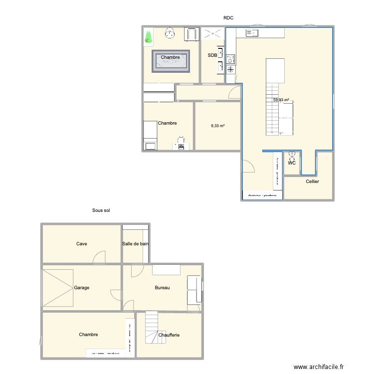 Maison Brussieu escalier droit. Plan de 14 pièces et 190 m2