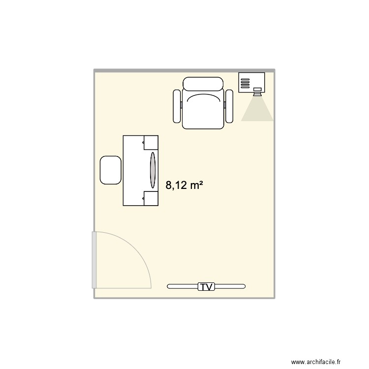 suite. Plan de 1 pièce et 8 m2