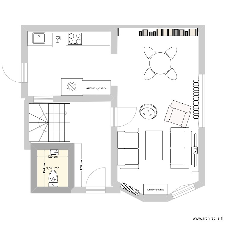 RDC Racine. Plan de 1 pièce et 2 m2