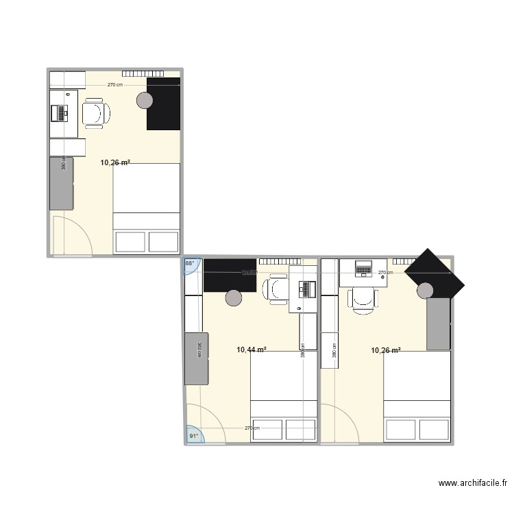 Chambre Mariette . Plan de 3 pièces et 31 m2