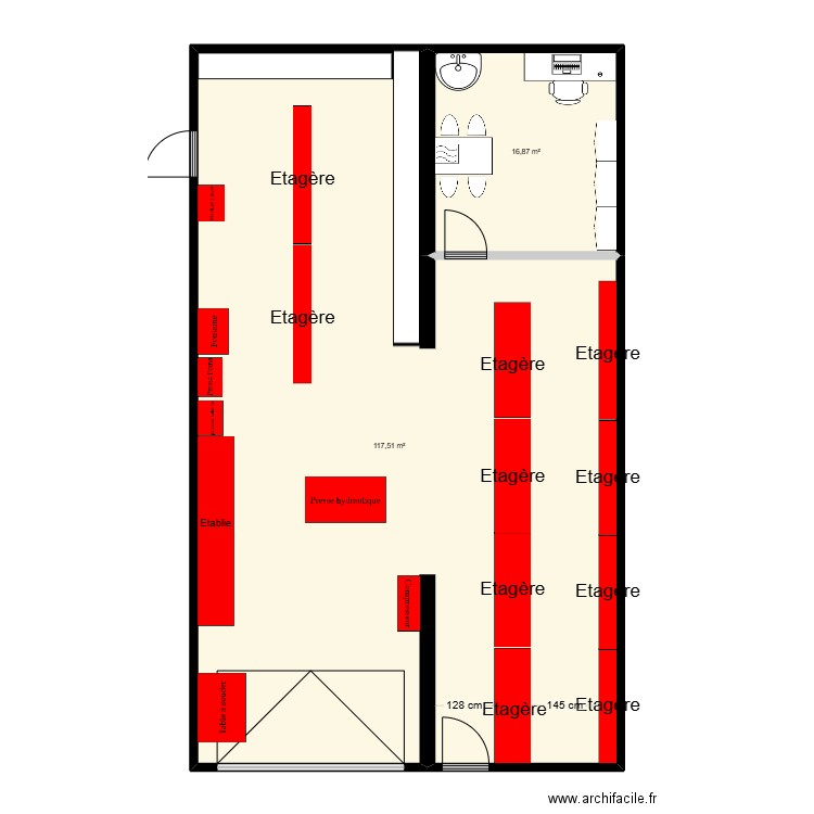 Travées. Plan de 2 pièces et 134 m2