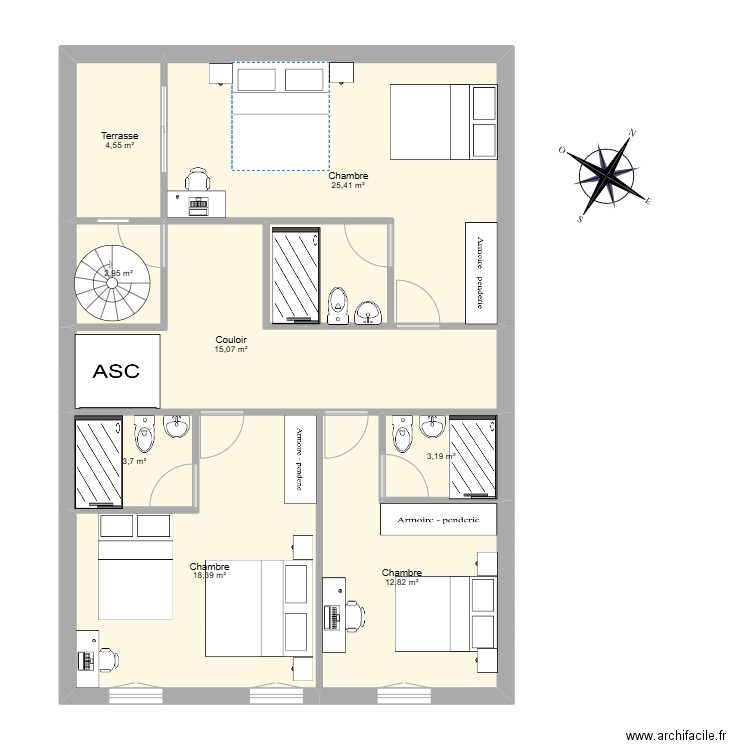 LM - 1ère étage. Plan de 8 pièces et 86 m2