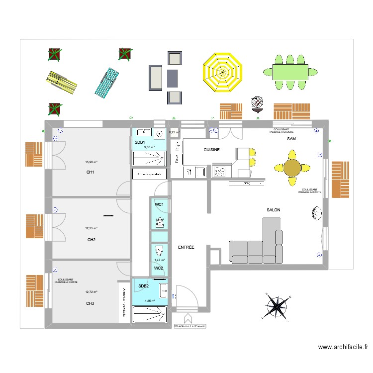 Appart Chamalières Huisseries + Volets roulants. Plan de 8 pièces et 50 m2