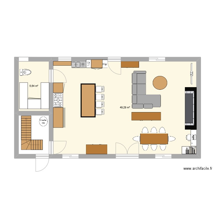 bas maison. Plan de 2 pièces et 55 m2