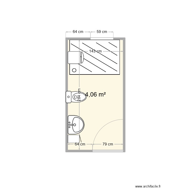 Salle de Bain. Plan de 1 pièce et 4 m2