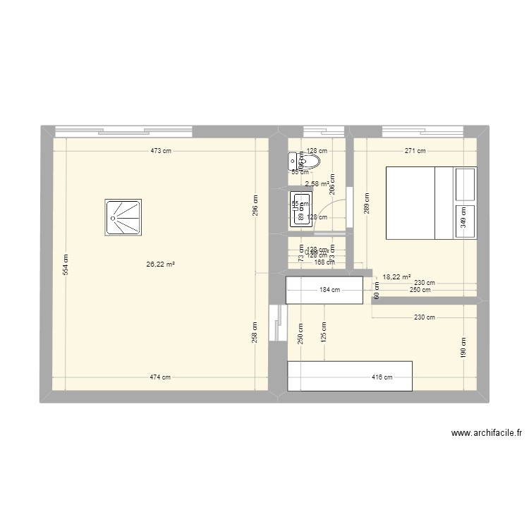 Leclerc 1A. Plan de 4 pièces et 48 m2