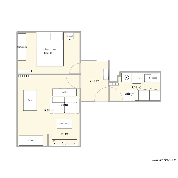 fecheray. Plan de 4 pièces et 32 m2