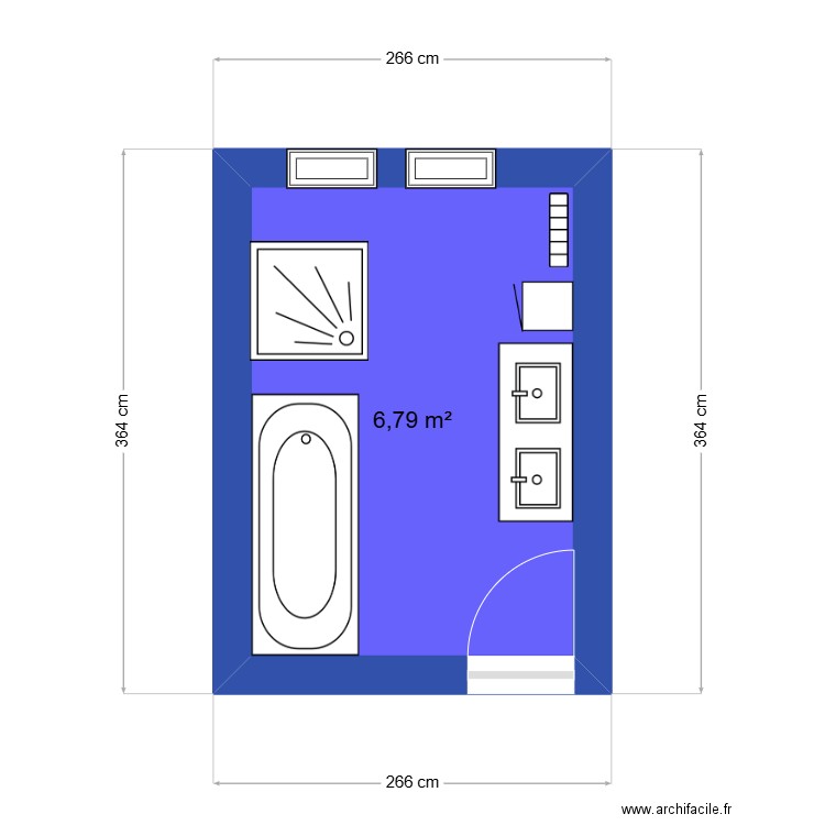 SDB Noville. Plan de 1 pièce et 7 m2