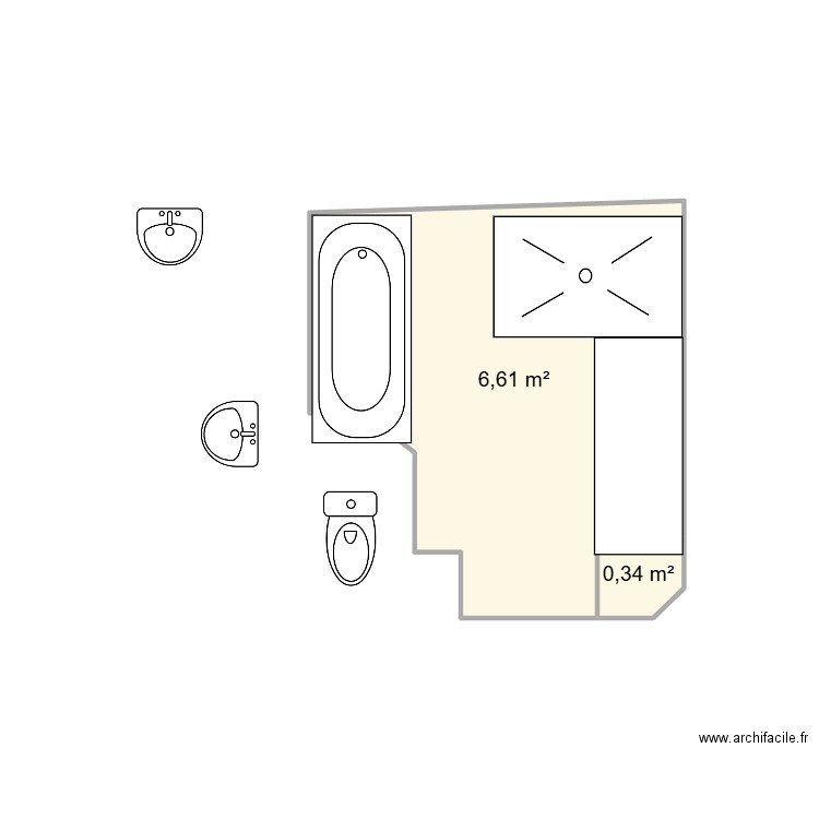 Salle de Bain. Plan de 2 pièces et 7 m2