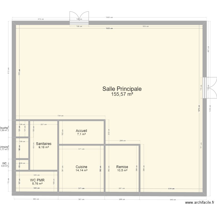 Salle de danse. Plan de 9 pièces et 206 m2