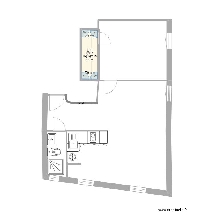 GARRIC PROJET. Plan de 1 pièce et 2 m2