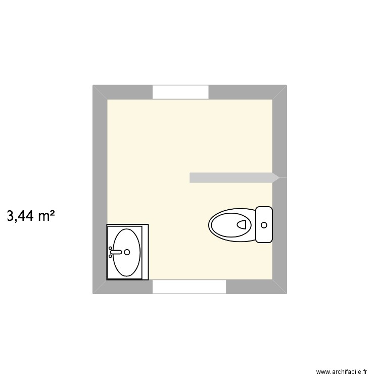 Baño Cuba. Plan de 1 pièce et 3 m2