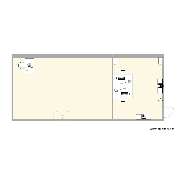 Aménagement dalle transstockeur V2 double-porte. Plan de 2 pièces et 60 m2