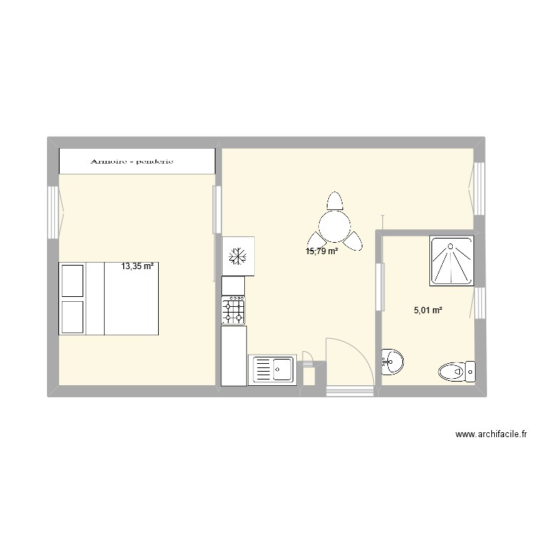 Adaptation et aménagement d'un logement pour une personne pour une personne en perte de mobilité. Plan de 3 pièces et 34 m2