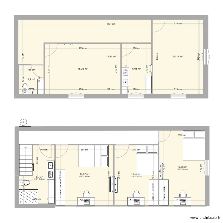 Plan étage 1. Plan de 9 pièces et 140 m2