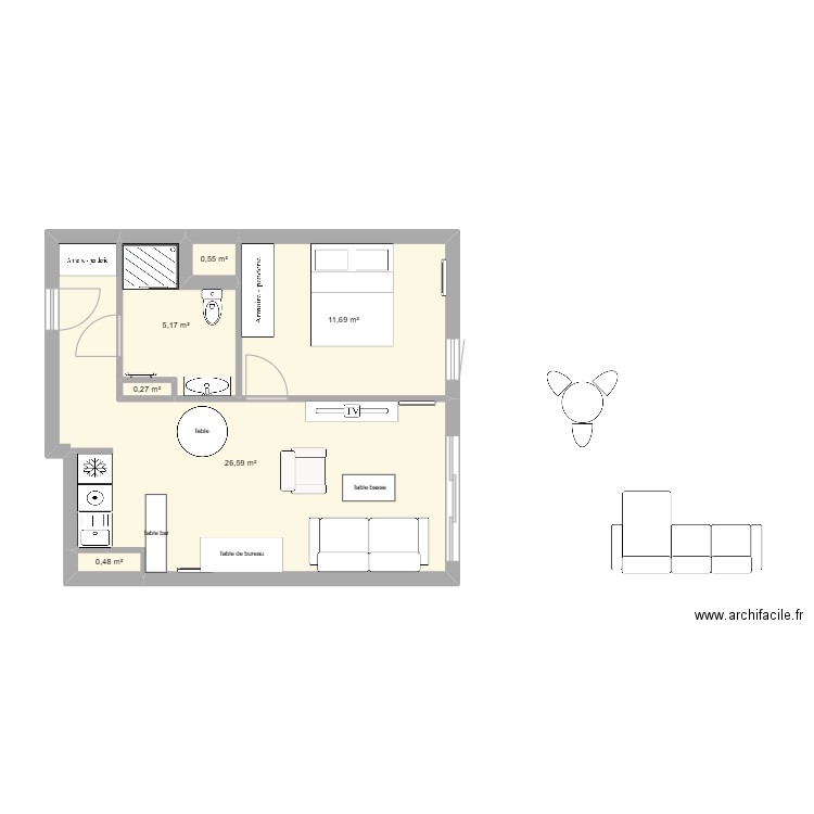 Saint-Naz appart t2 45m2. Plan de 6 pièces et 45 m2