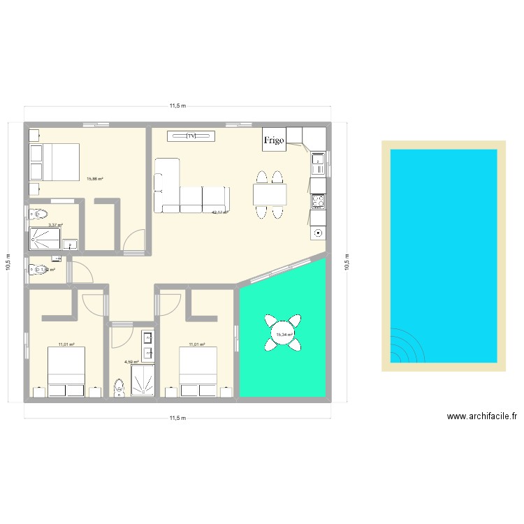 Maison 90m² mod3. Plan de 8 pièces et 105 m2