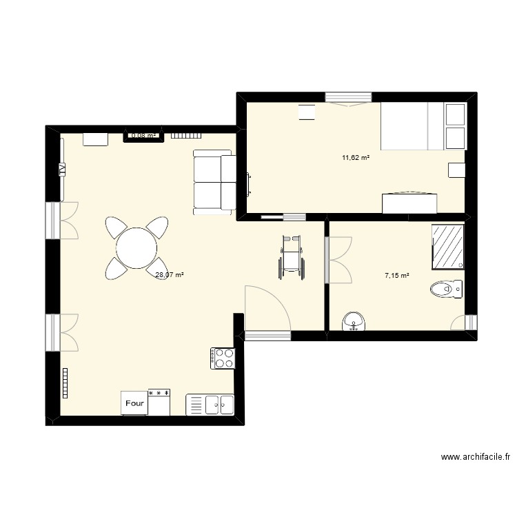 plan 2d. Plan de 4 pièces et 47 m2