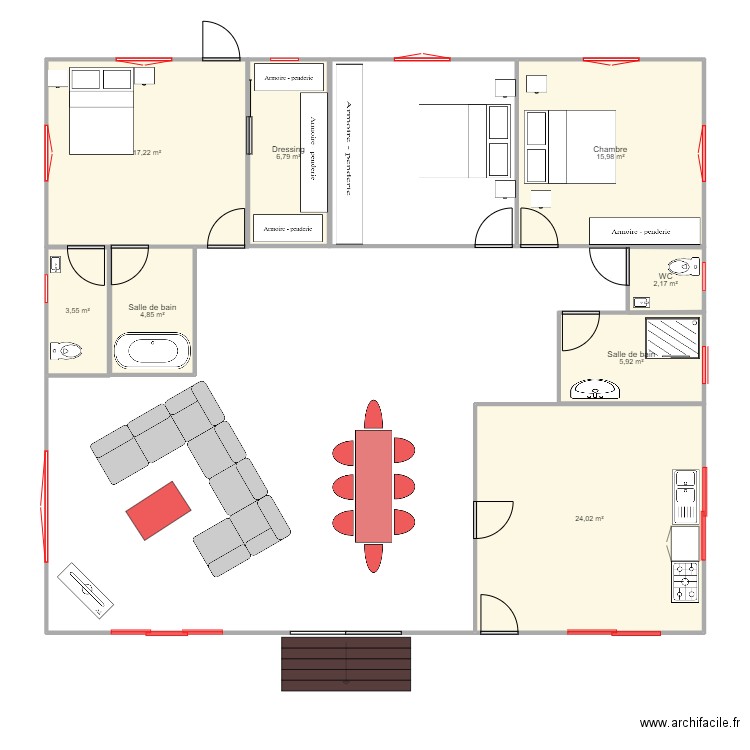 mais. Plan de 8 pièces et 81 m2