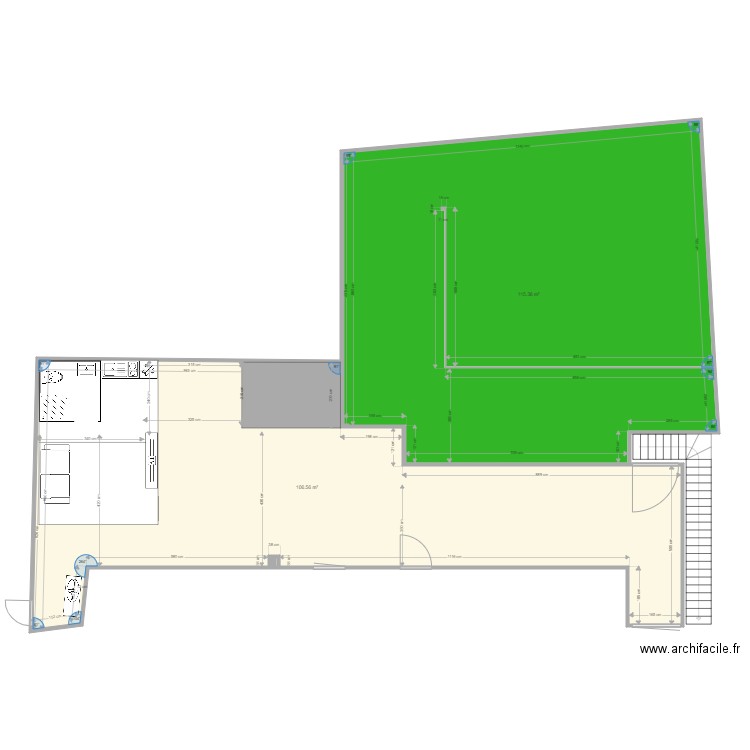 PLAN TERRASSE - angle. Plan de 3 pièces et 222 m2