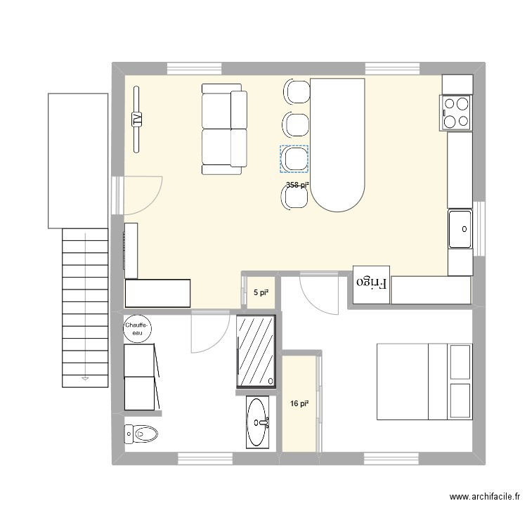 niveau 2 (IG). Plan de 3 pièces et 35 m2