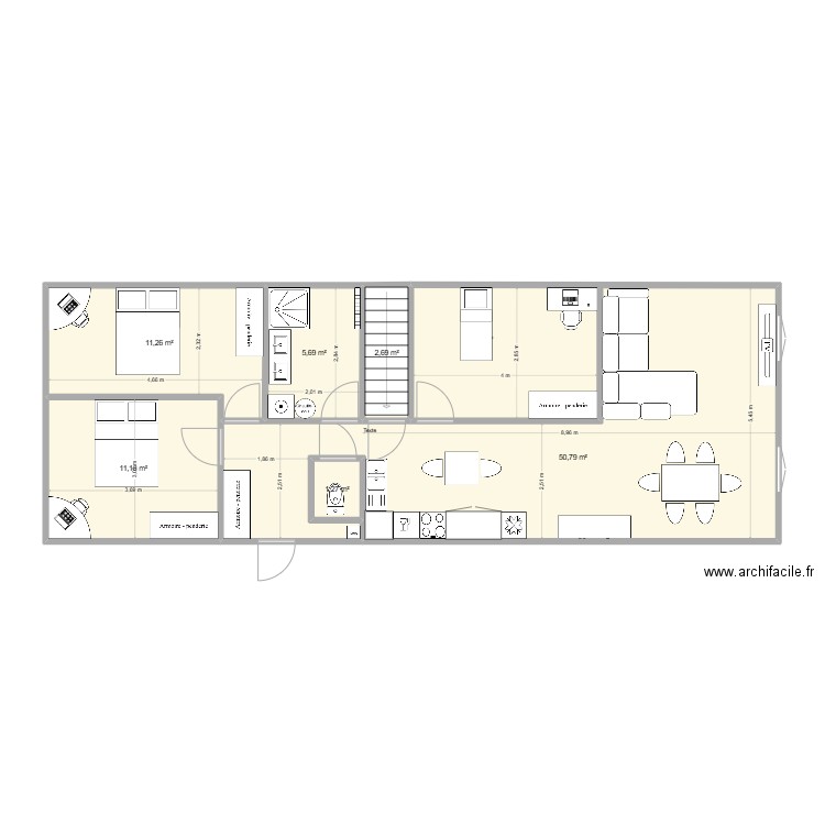 Doudeville APT 1 RDC . Plan de 6 pièces et 83 m2