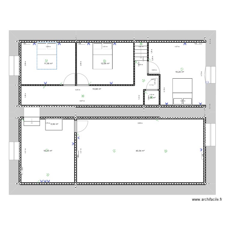 Chantier Ledrut étage. Plan de 8 pièces et 115 m2