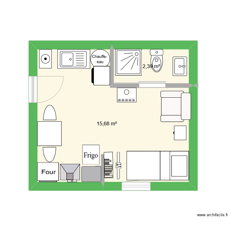 cabanon citron. Plan de 2 pièces et 18 m2