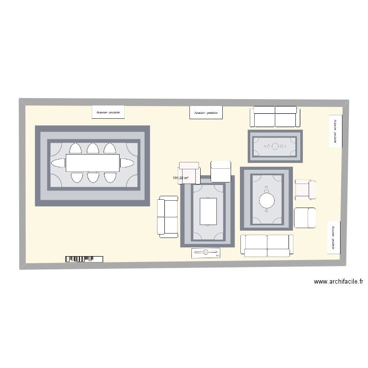 living. Plan de 1 pièce et 101 m2