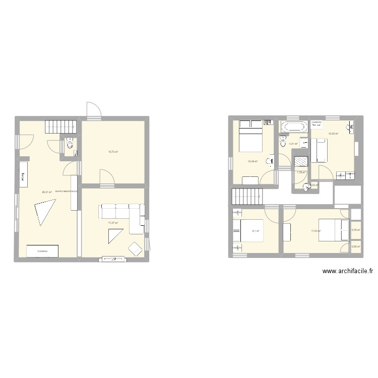 MAISON. Plan de 13 pièces et 111 m2