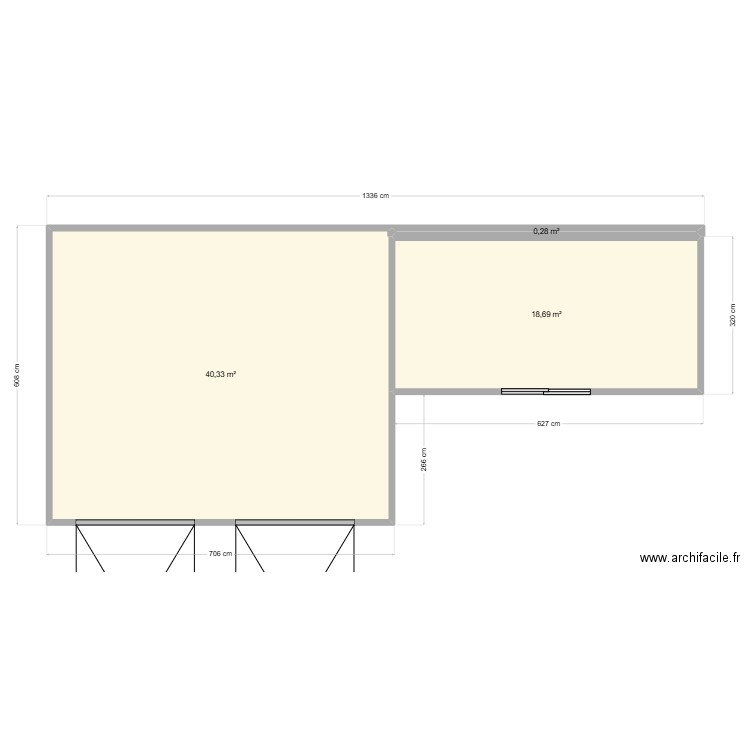 garage. Plan de 3 pièces et 59 m2