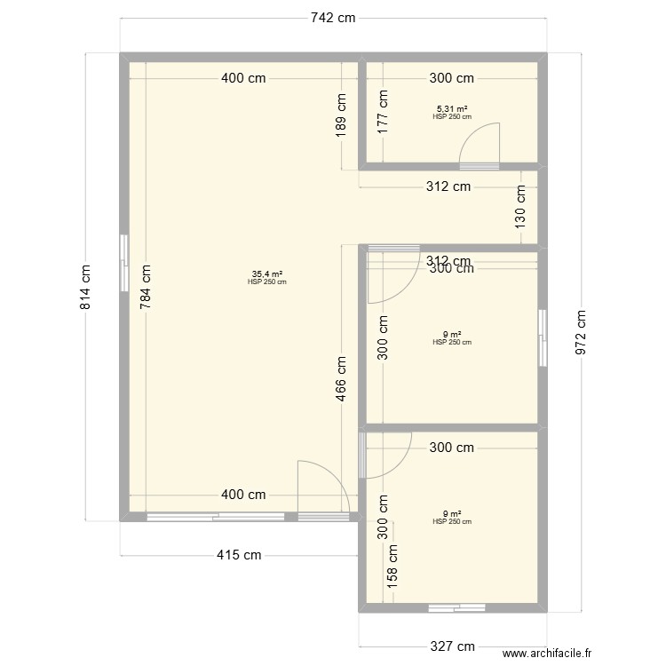 Appatement individuel . Plan de 4 pièces et 59 m2