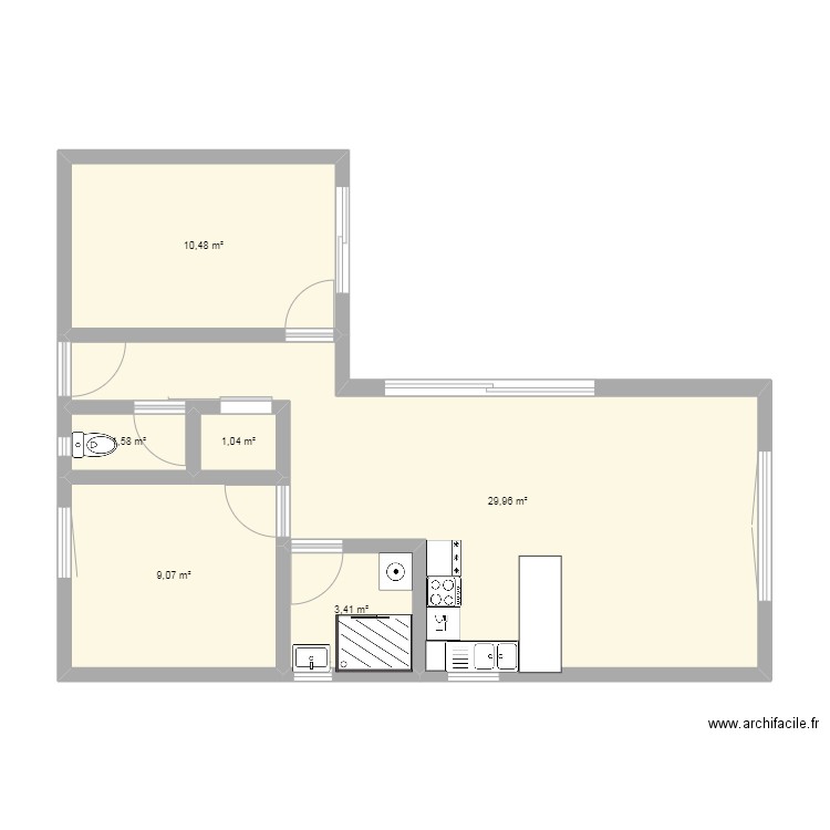 Module 60m² sans cote. Plan de 6 pièces et 56 m2