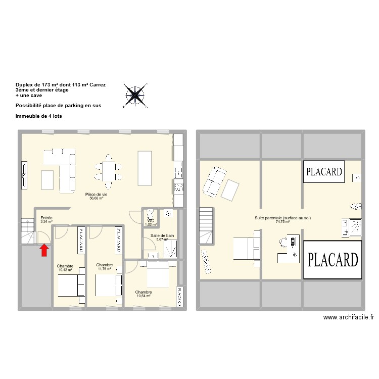 REGNIER. Plan de 19 pièces et 219 m2