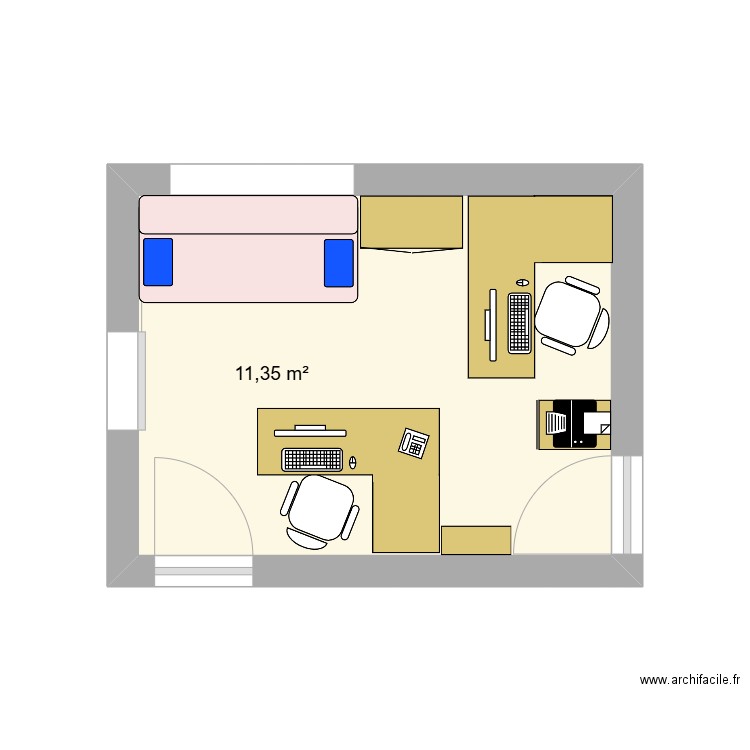 Bureau. Plan de 1 pièce et 11 m2