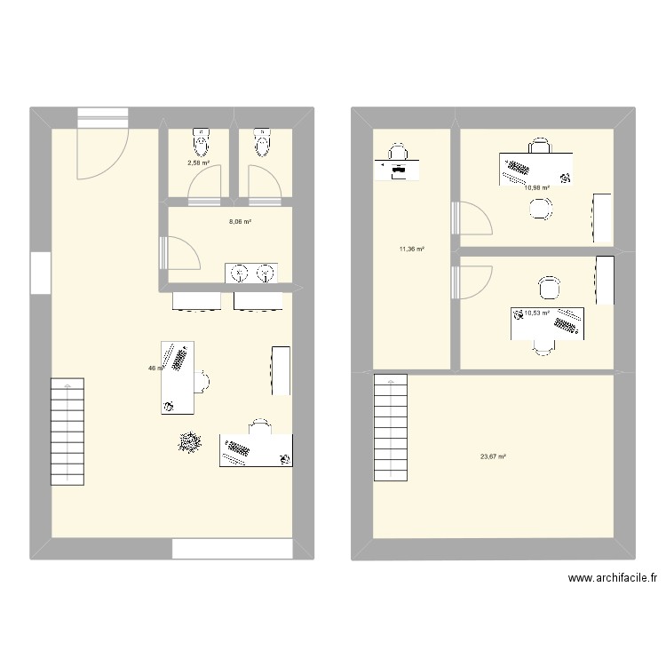 Bureaux . Plan de 7 pièces et 113 m2