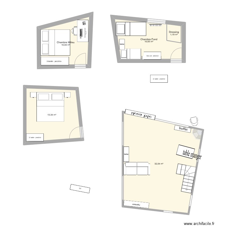 Lyon. Plan de 5 pièces et 69 m2