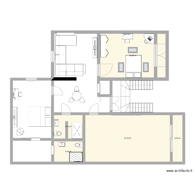 2eme etage. Plan de 5 pièces et 67 m2