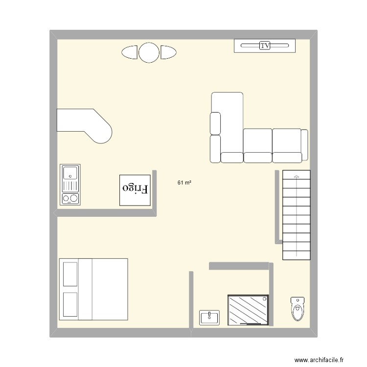 Cambaie 2. Plan de 1 pièce et 61 m2