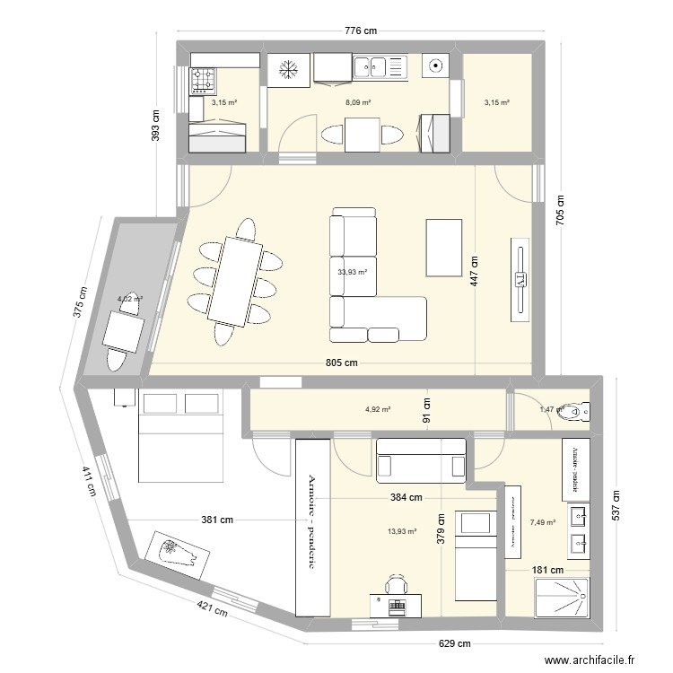 AppartNHA. Plan de 9 pièces et 80 m2