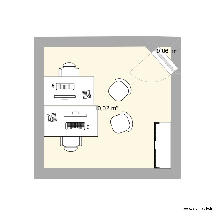 bureau 2. Plan de 2 pièces et 10 m2