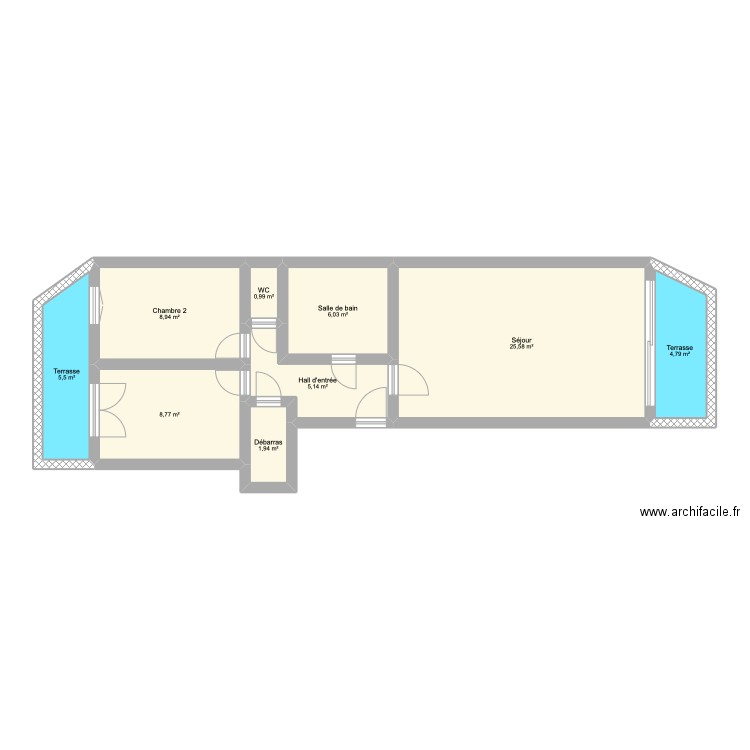 Appartement Mer. Plan de 9 pièces et 68 m2