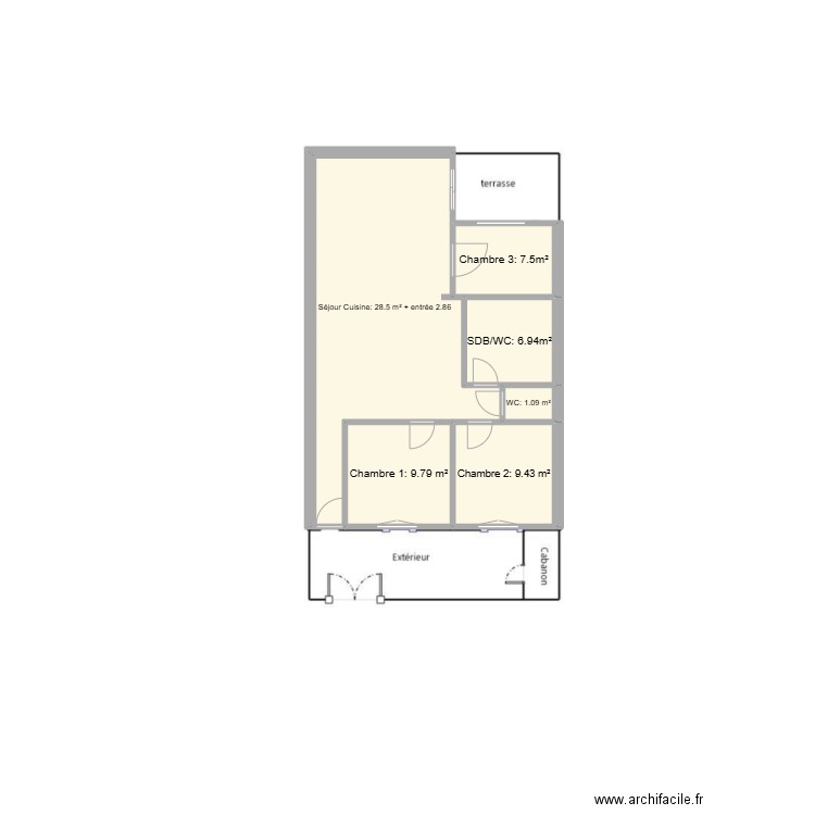 Bagnolet. Plan de 6 pièces et 46 m2