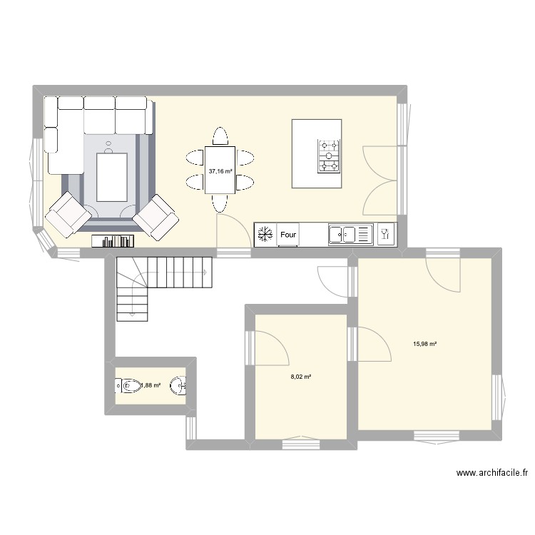 rez de chaussée plan Bi. Plan de 4 pièces et 63 m2