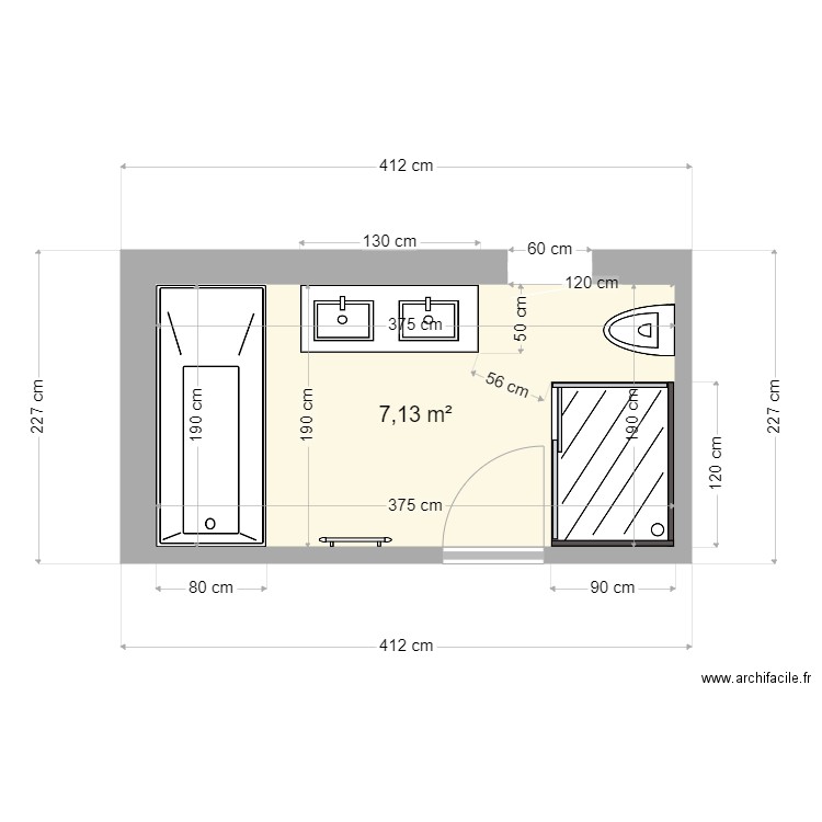 SdB_1. Plan de 1 pièce et 7 m2