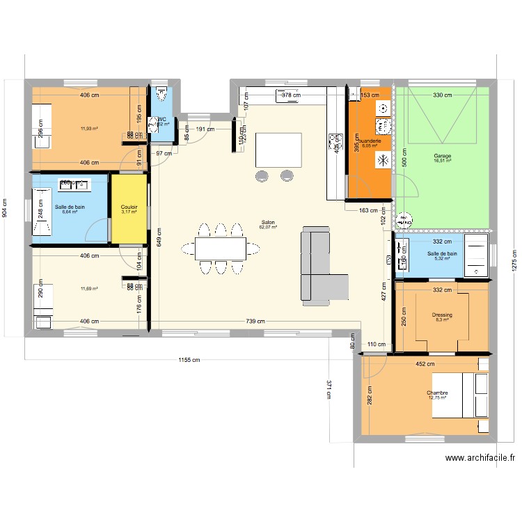 maison L. Plan de 54 pièces et 282 m2