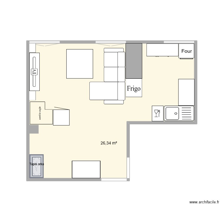 appart. Plan de 1 pièce et 26 m2